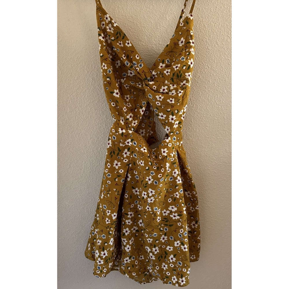Cider Yellow Floral Knot Front Spaghetti Straps Sun Dress Size M Open Back NWT